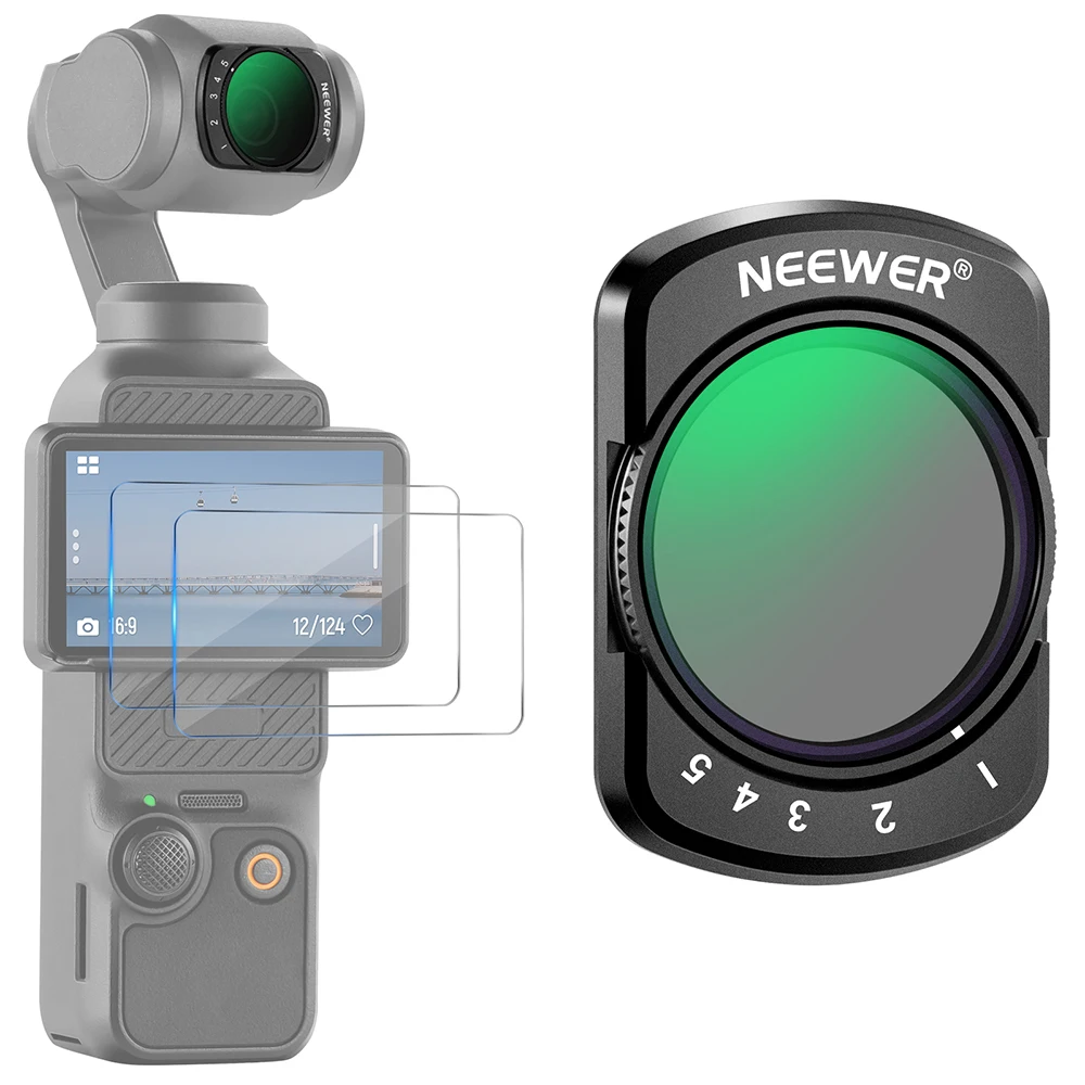 NEEWER مرشح متغير لـ DJI Osmo Pocket 3 المغناطيسي 1-5 يتوقف محدودًا مرشح ND قابل للتعديل مع زجاج بصري متعدد المغلفات عالي الدقة