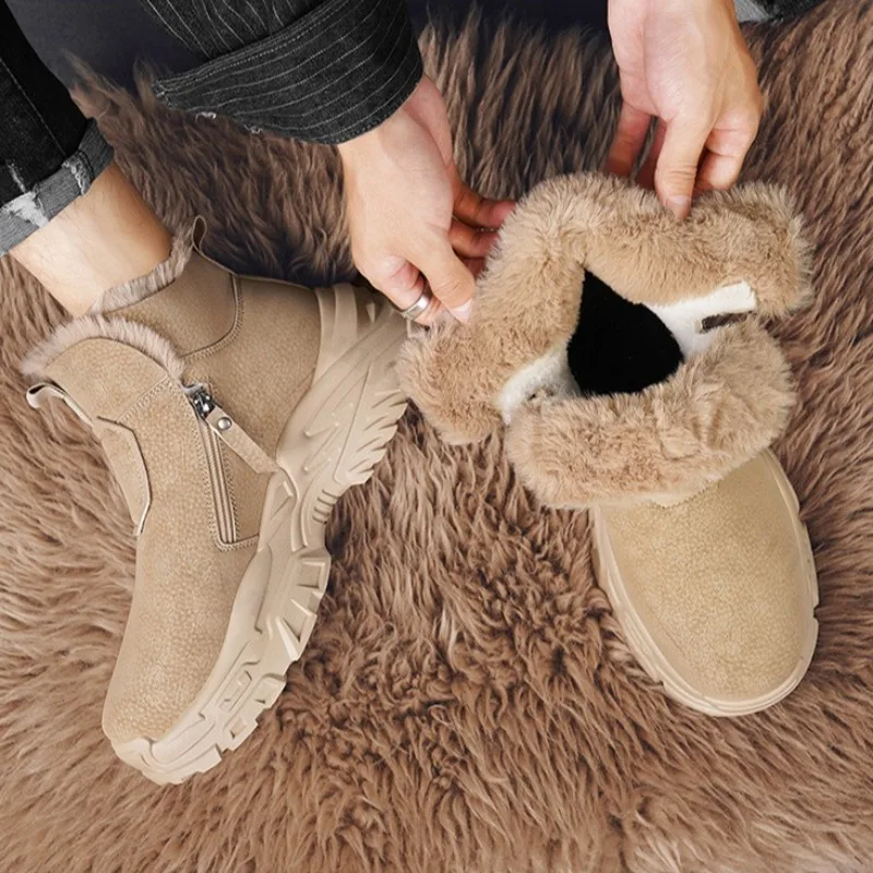 

2025 Winter New Retro Solid High Top Thick Soled Plush Snow Boots for Men Warm Hairy Comfortable Fashion Versatile Cotton Boots