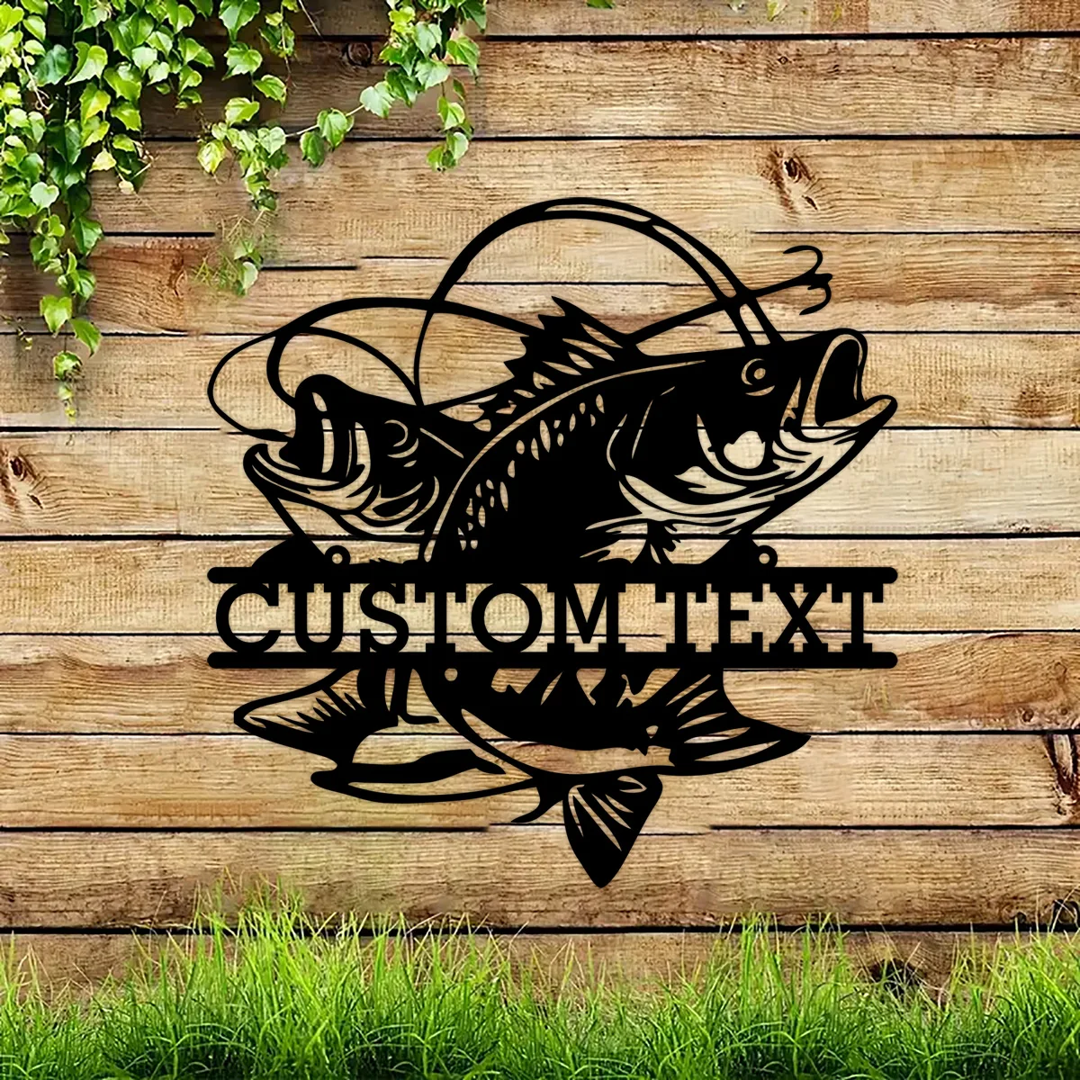 Customizable Double Fish Fishhook Pattern Wall Art Sign Mural Ornaments Detachable Reusable Metal Art Decor Wall Decor - Fishing