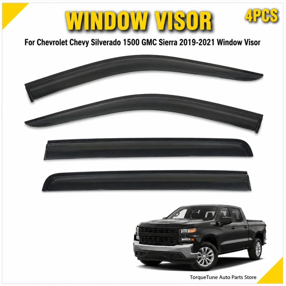 In Channel Rain Guards Wind Deflector Window Visor For Chevrolet Chevy Silverado 1500 GMC Sierra 2019-2021 Door Vent