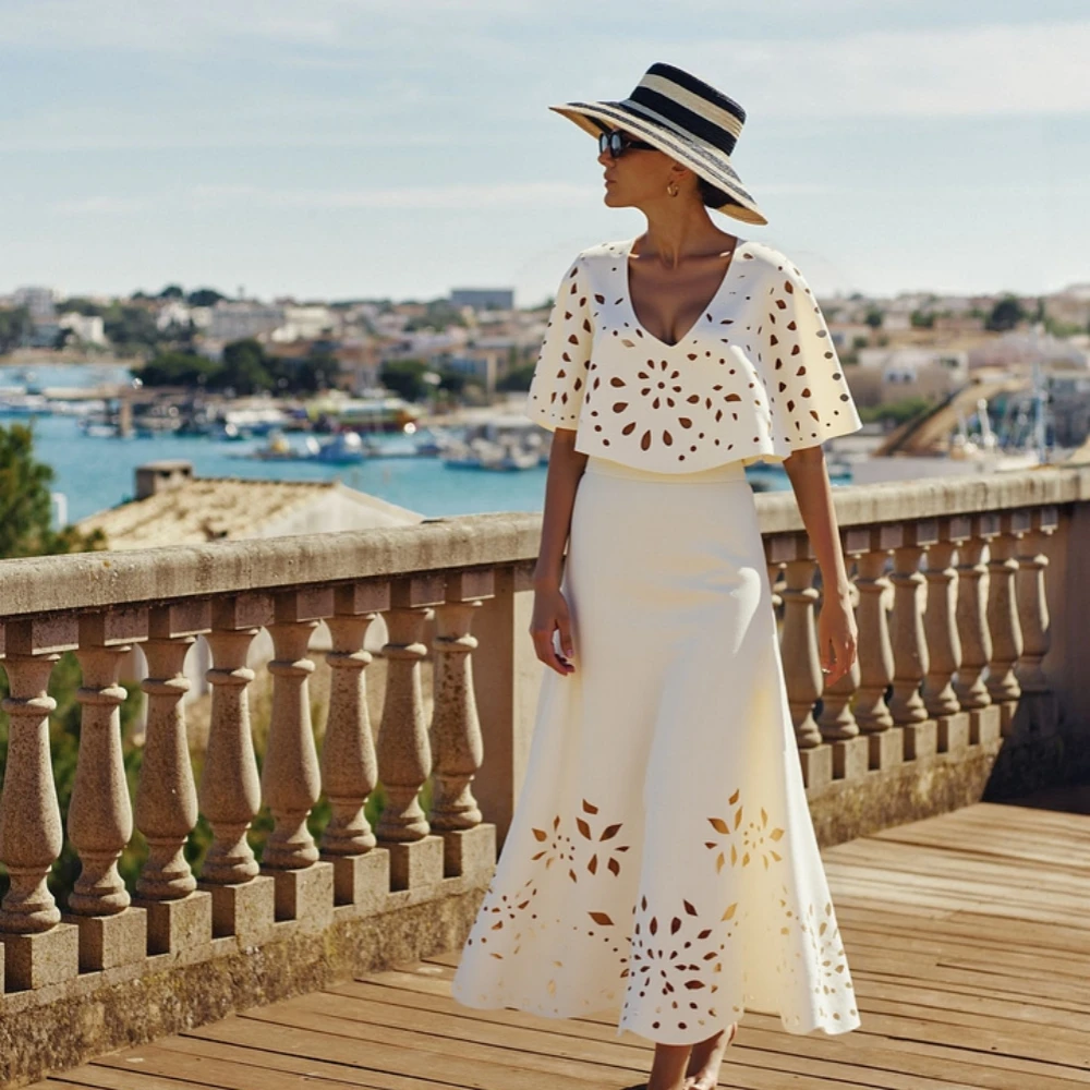 レディースビキニボディスーツ水着 スカート付きツーピースセット フリルスプライスプリント 2025夏 ビーチウェア ホリデー カバーアップ衣装