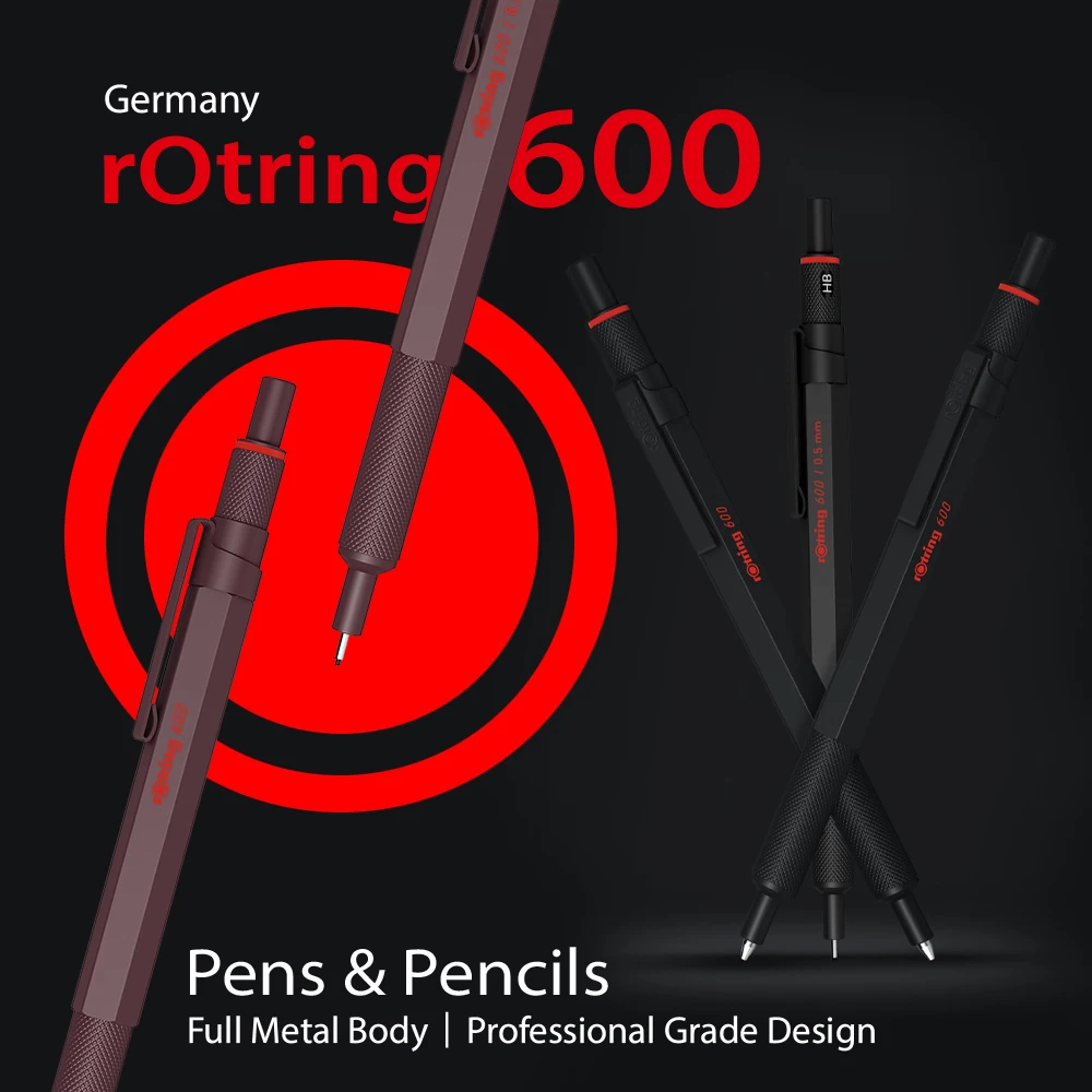 

rOtring 600 Mechanical Pencil 0.5mm/Ballpoint Pen 0.7mm Full Metal Body Hex Barrel Professional Drafting Writing Pen
