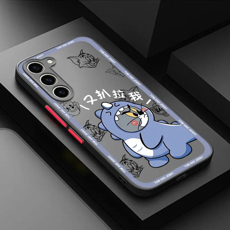 Cute T-Tom J-Jerrys Frosted Translucent Phone Case For Samsung Galaxy S23 S21 S20 FE S24 S22 Ultra S10 Lite S9 S8 Plus