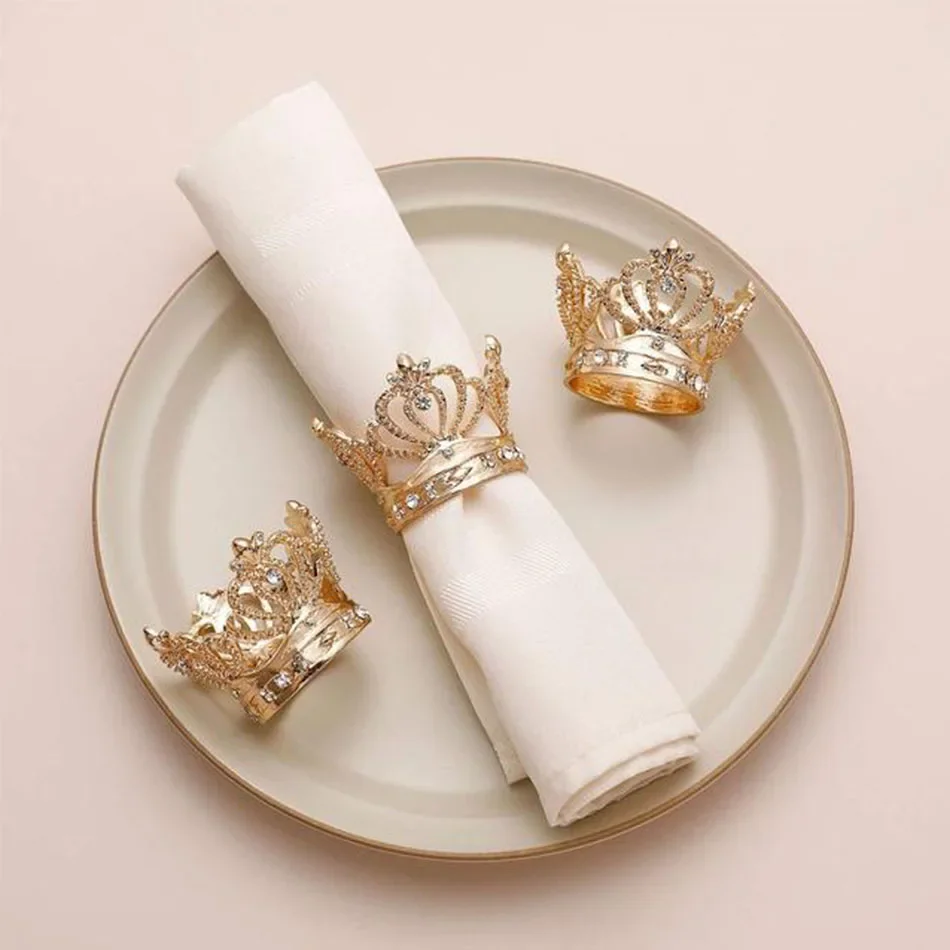 6PCS Crown Napkin Ring, Beautiful Metal Alloy Napkins Buckle, Wedding Event Decoration Crafts Holder Party Supplies