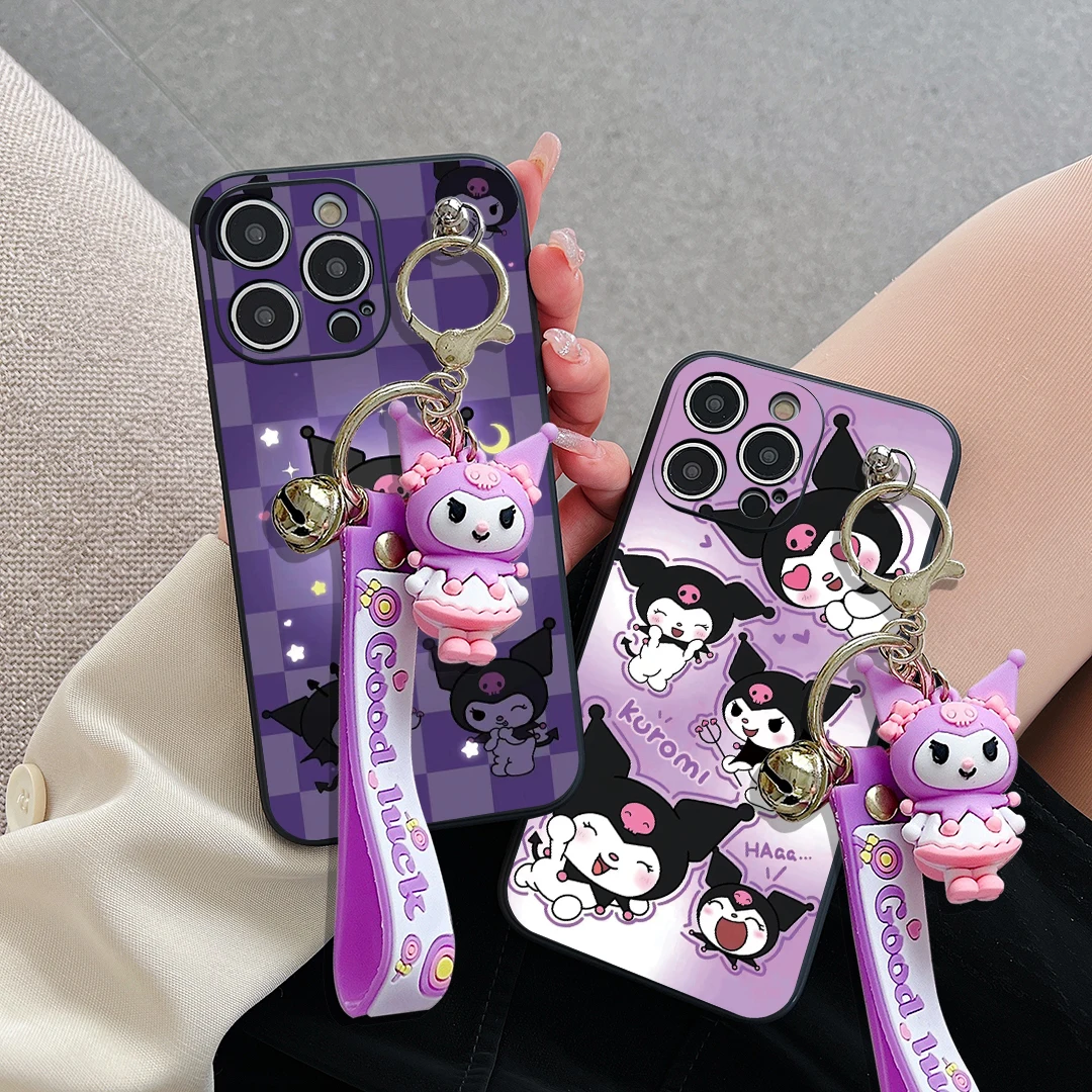 For Xiaomi Redmi 9 10 10A 12 13 10C 12C 13C 14C Note 8 9 9s 10 11 12 13 14 Pro Purple Kuromi Case With Keychain