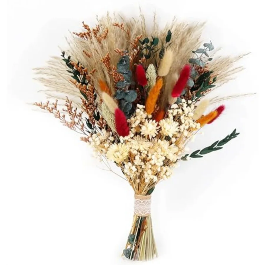 

Dried Flower Bouquet, 17" Natural Dried Pampas Grass Decor, Boho Pampas Dried Flower Arrangements Contains Bunny Tails Dried Fl