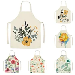 Home Print Linen Apron Floral Print Adult Kids Plant Cartoon Apron Aprons for Women Kitchen Cooking Accessories