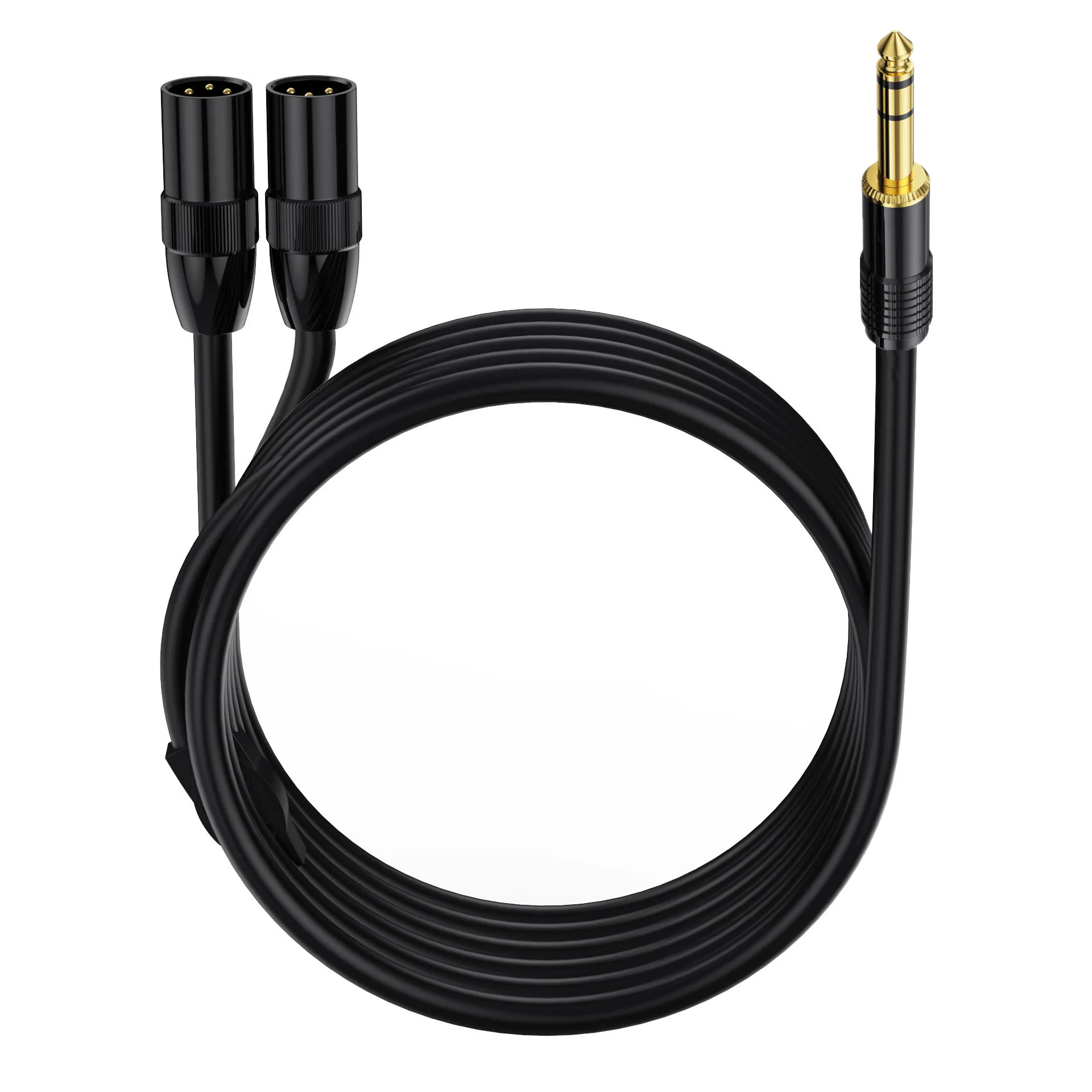 6.35mm (1/4inch) TRS Male Plug to 2 Dual XLR Male Microphone Stereo Unbalanced Audio Converter Adapter Y Splitte Cable Cord