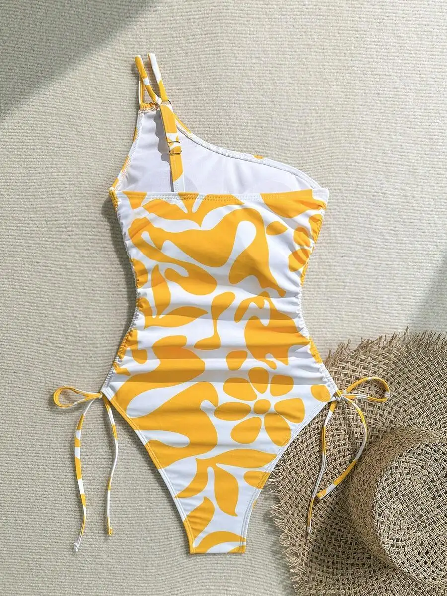 

Womens One Shoulder Floral Print Monokini Swimsuit For Beach Vacation