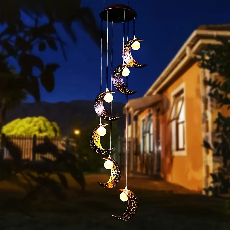1 pezzo, luce per carillon di vento Sun Moon, decorazione da appendere impermeabile per carillon di vento per luce solare esterna, adatta per terrazza da giardino, compleanno
