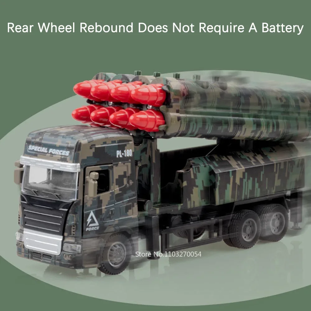 1:32 Missile Rocket Launcher Miniature Model Car Toy Diecast Alloy Body Doors Opened Sound Light Pull Back Vehicle Gifts for Boy