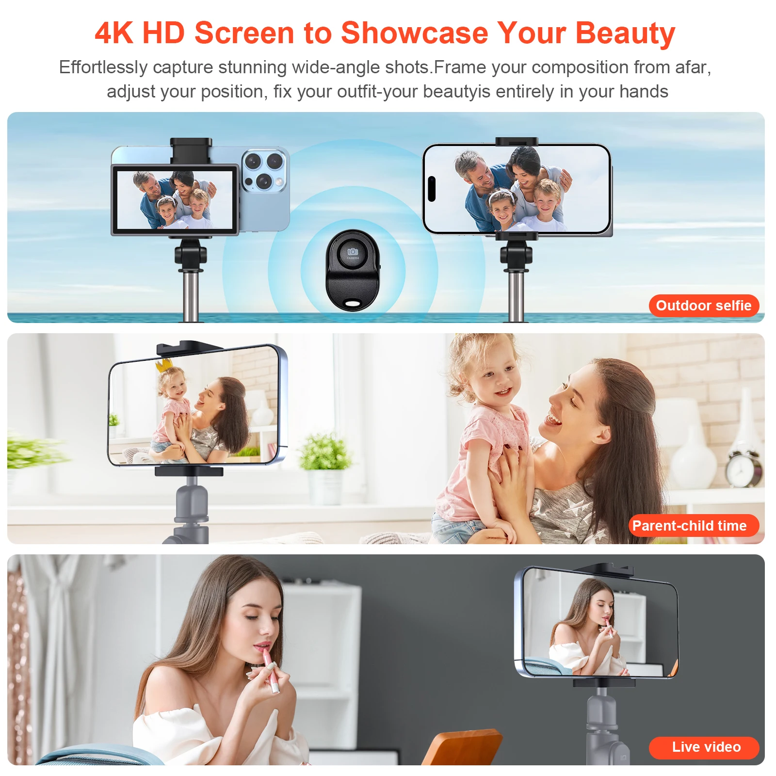 3.97 "téléphone magnétique Vlog Selfie moniteur écran enregistrement sans fil utilisant la caméra arrière du téléphone pour Selfie Vlog flux en direct Bluetooth