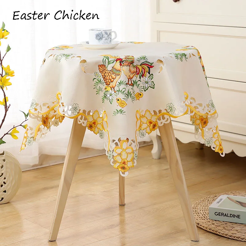 

2024 Popular satin Easter Chicken Embroidered table cover cloth kitchen dining tablecloth Table decoration and accessories