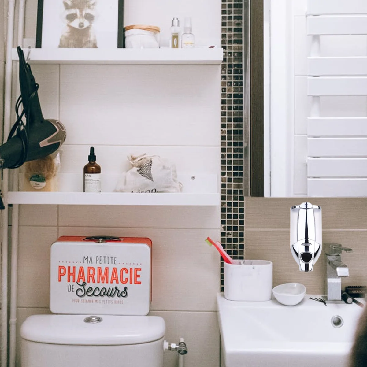 

300ml Wall-Mounted Plastic Soap Dispenser Refillable Liquid Container Silver Eco-Friendly Home Hotel Use