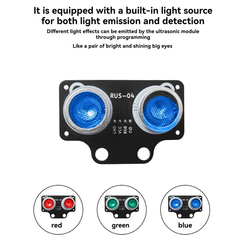 ABJF-RUS-04 Модуль ультразвукового датчика расстояния для робототехники и предотвращения препятствий с RGB-подсветкой 3-5.5 В Диапазон мощности RUS-04