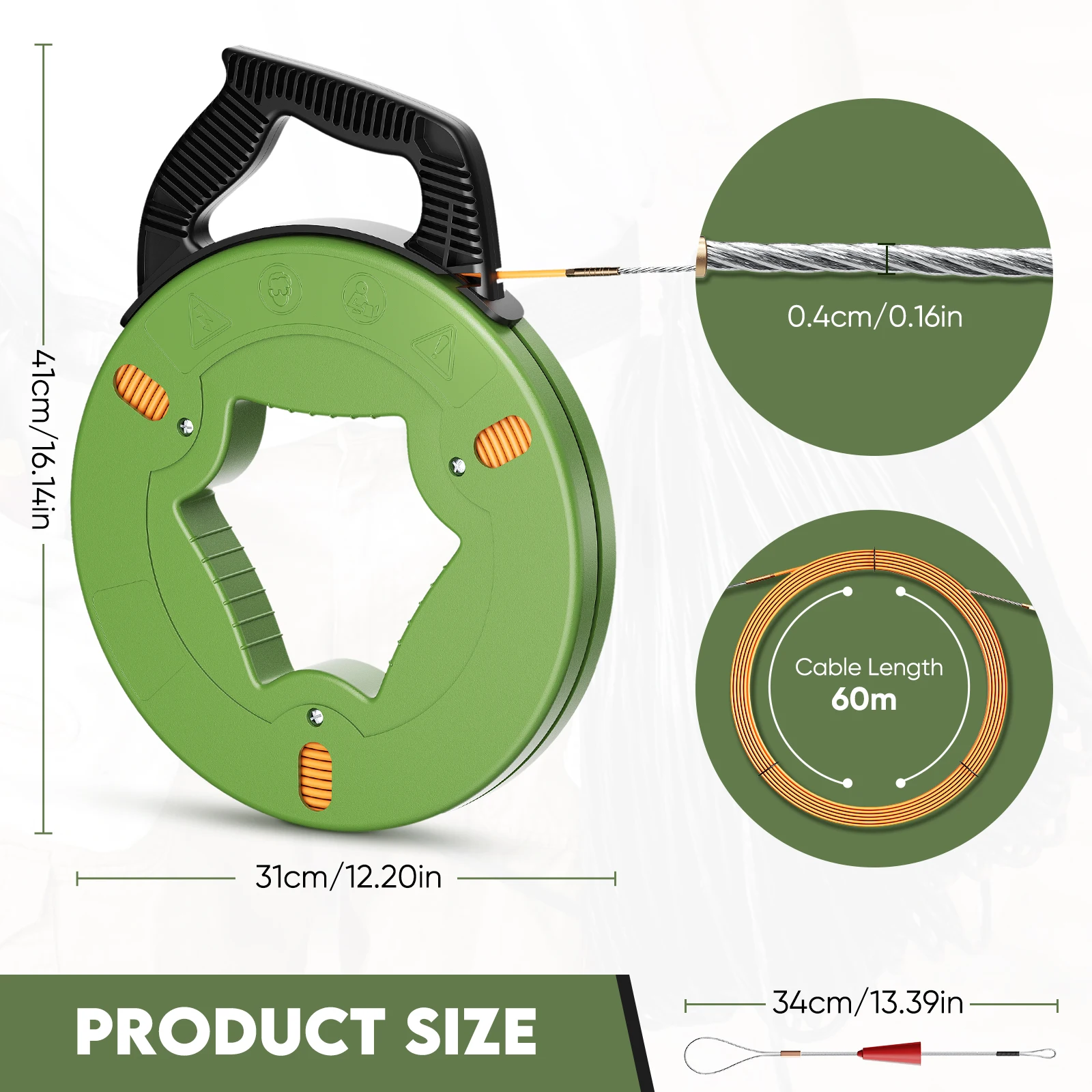 60m Cable Retractable Aid Spiral Guide Spring Pull Wire Shatterproof Cable for Empty Pipe Conduit Installation