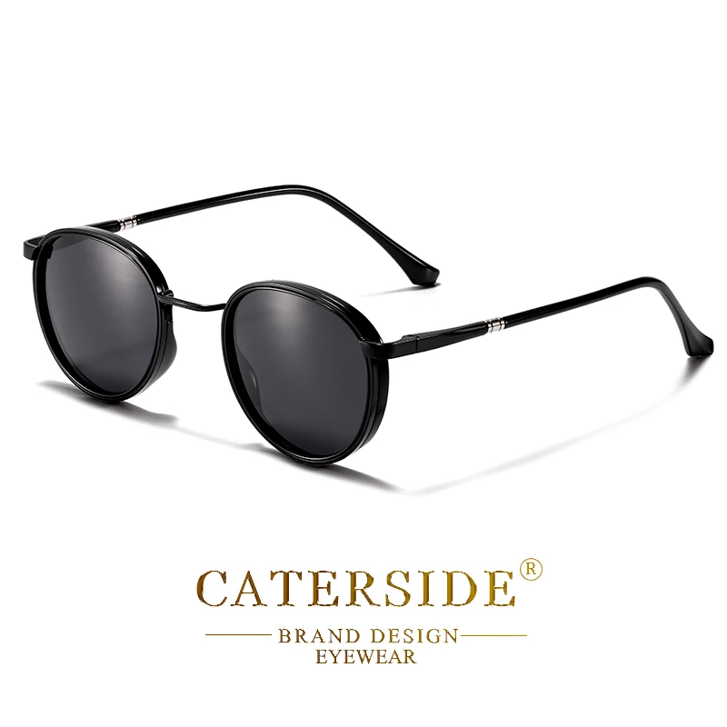 CATERSIDE Polarisierte runde Sonnenbrille für Herren, Hip-Hop-Stil, Metallrahmen, Federscharnier, Sonnenbrille für Damen, zum Fahren, Angeln, UV400 – Detail 10