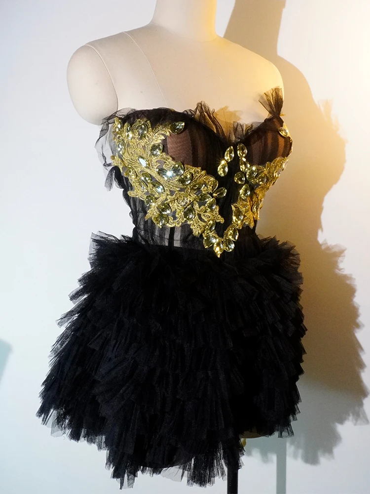 

sparkly black sequins two pieces set for women party evening prom celebrate birthday photo shoot dress nightclub dance costume
