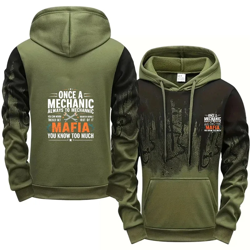 هوديي رجالي أسود رمادي مطبوع ميكانيكي مافيا تصميم نص عالي الجودة من القطن ملابس غير رسمية للعمل والاستخدام اليومي #4