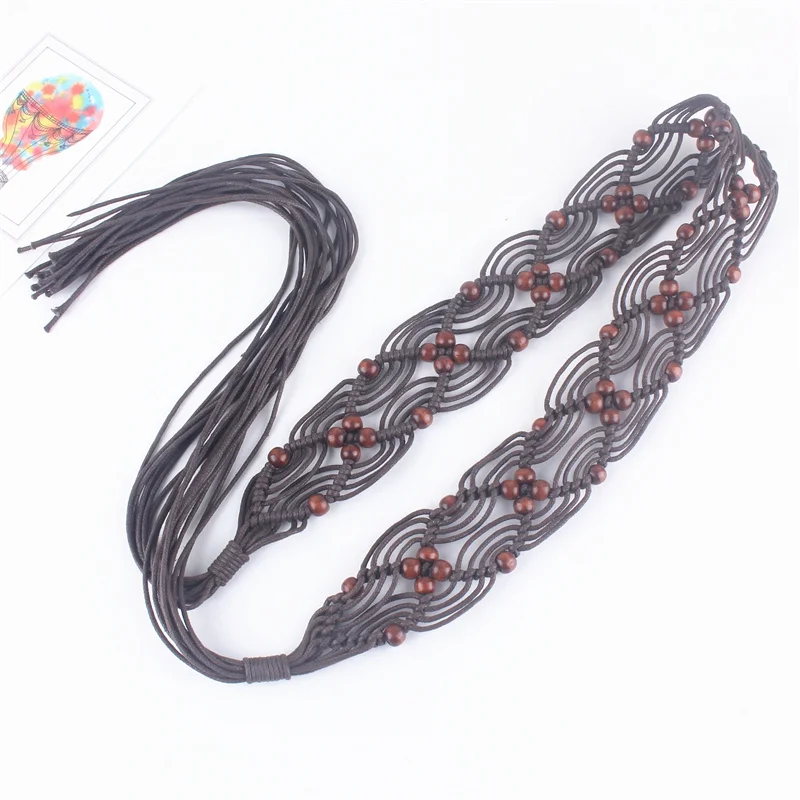 Hand-woven Braided Belts for Women Dress Female Accessories Luxury Designer Tassel Hollow Wide Waist Corset Belt Wax Rope