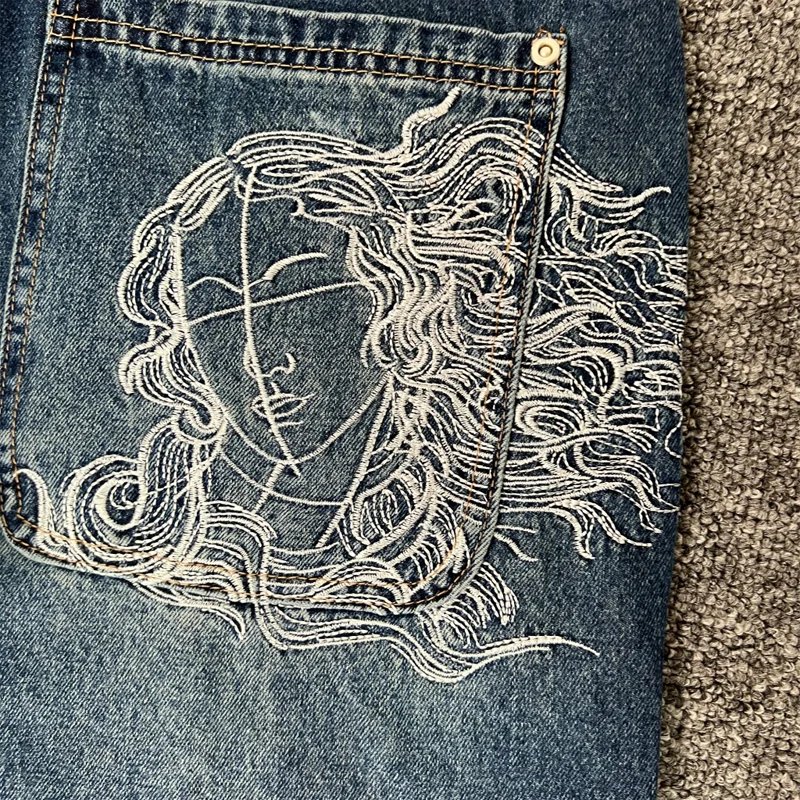 กางเกงยีนส์ปักลาย Venus Denim Label สีน้ำเงิน กางเกงขายาวทรงตรงหลวม สไตล์ลำลอง คุณภาพสูง สำหรับผู้ชายและผู้หญิง
