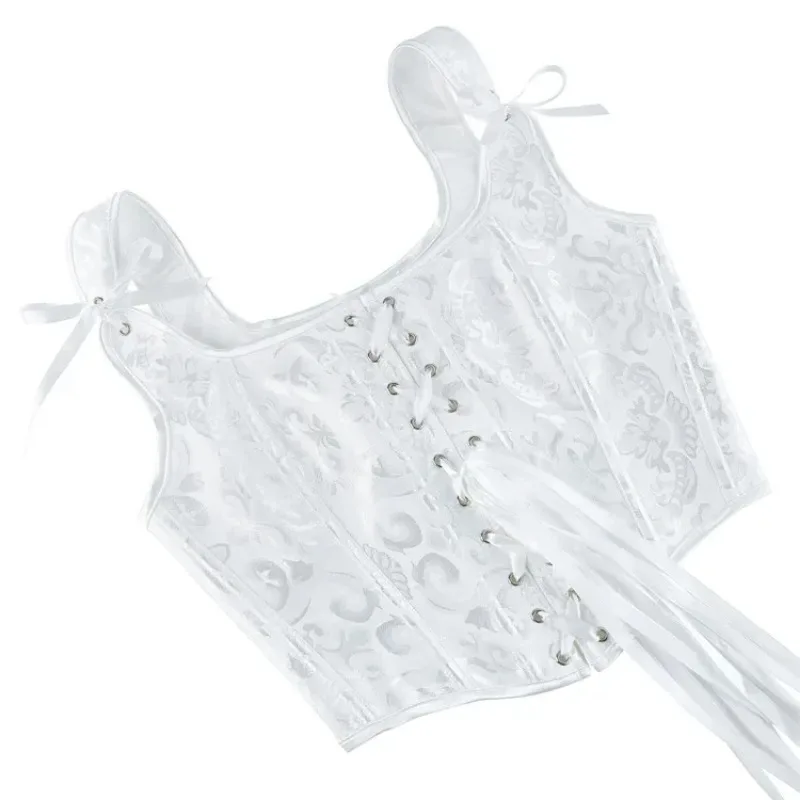 Vintage Women Corset Printed Sleeveless Lace Up Bandage Slim Crop Tops Tank Fashion Sexy Female Bustier Camisole image 6