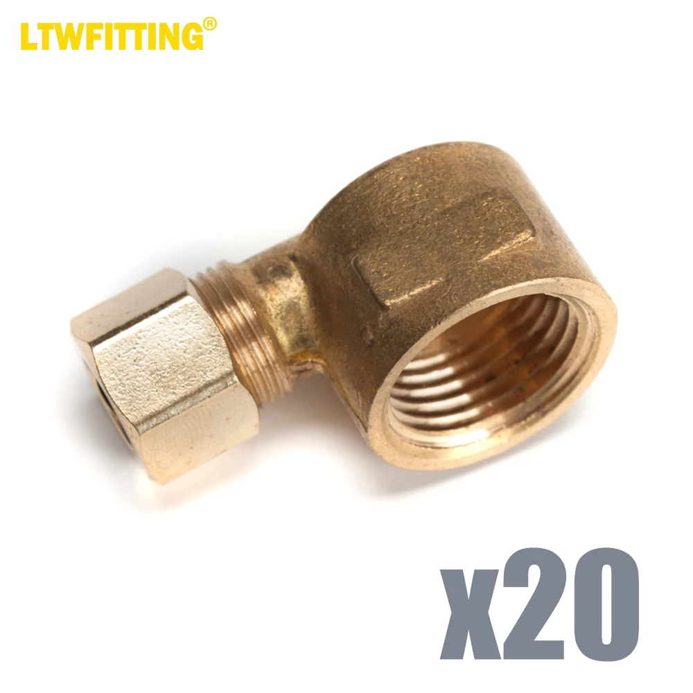 

LTWFITTING 3/8-Inch OD x 1/2-Inch Female NPT 90 Degree Compression Elbow,Brass Compression Fitting(Pack of 20)