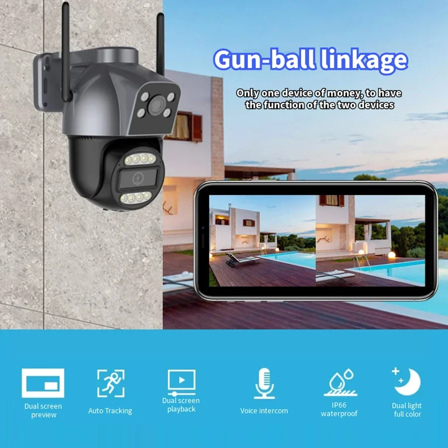 4K 8MP двойной объектив WIFI IP-камера PTZ-камера с автоматическим отслеживанием двусторонняя аудиокамера видеонаблюдения P2P видеонаблюдение iCSee APP