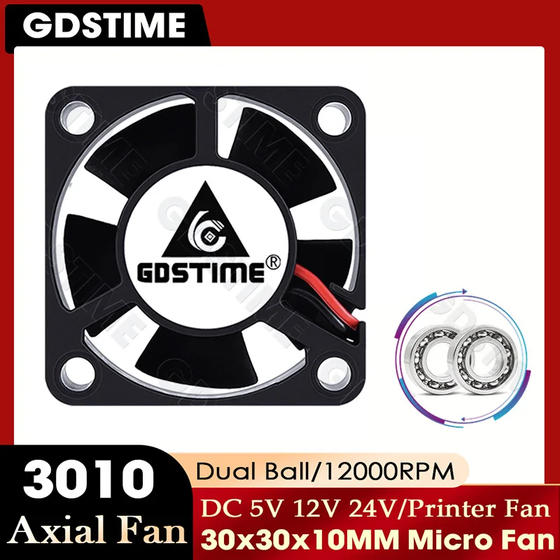 GDSTIME 3010 Fan 24V Ball Bearings Brushless Fan 30x10MM 12V 5V Cooling Fan 30MM Micro Fan for Car Lamp,3D Printer Part Cooling