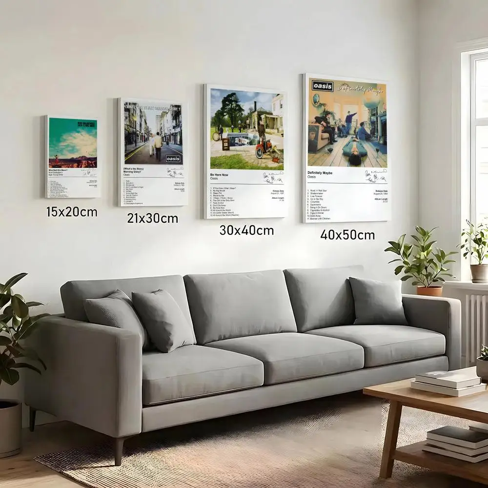 O-Oasis Album Cover Band Painting Calligraphy HD Canvas Print Poster Wall Art | Optional Frame | Modern Hallway Decor