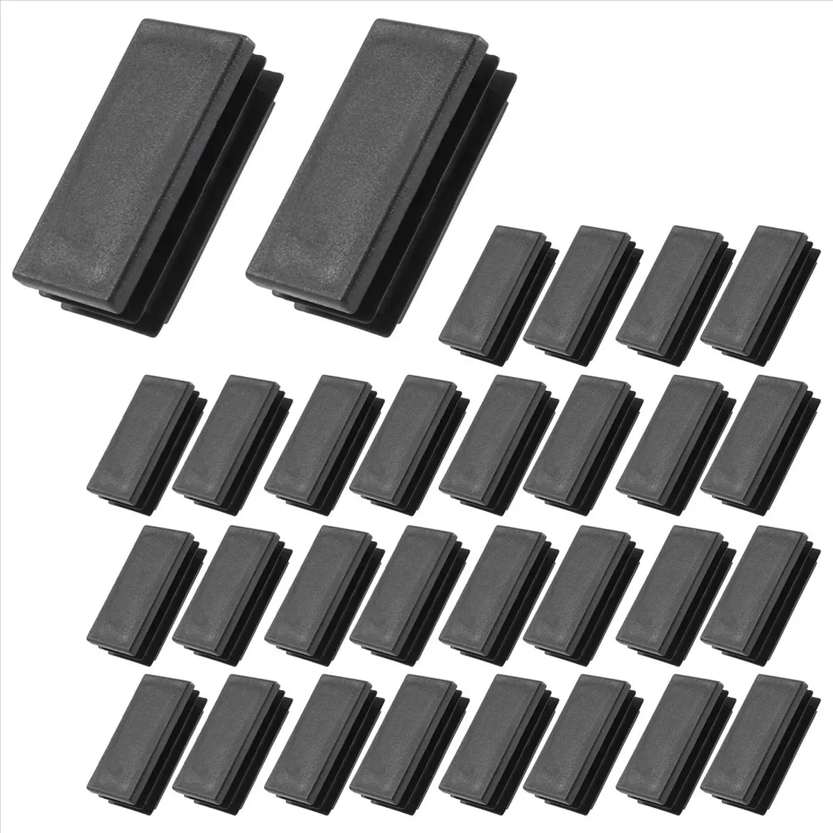Plastic Rectangle Blanking End Tube Caps Inserts 25x50mm 30pcs Black &LICG