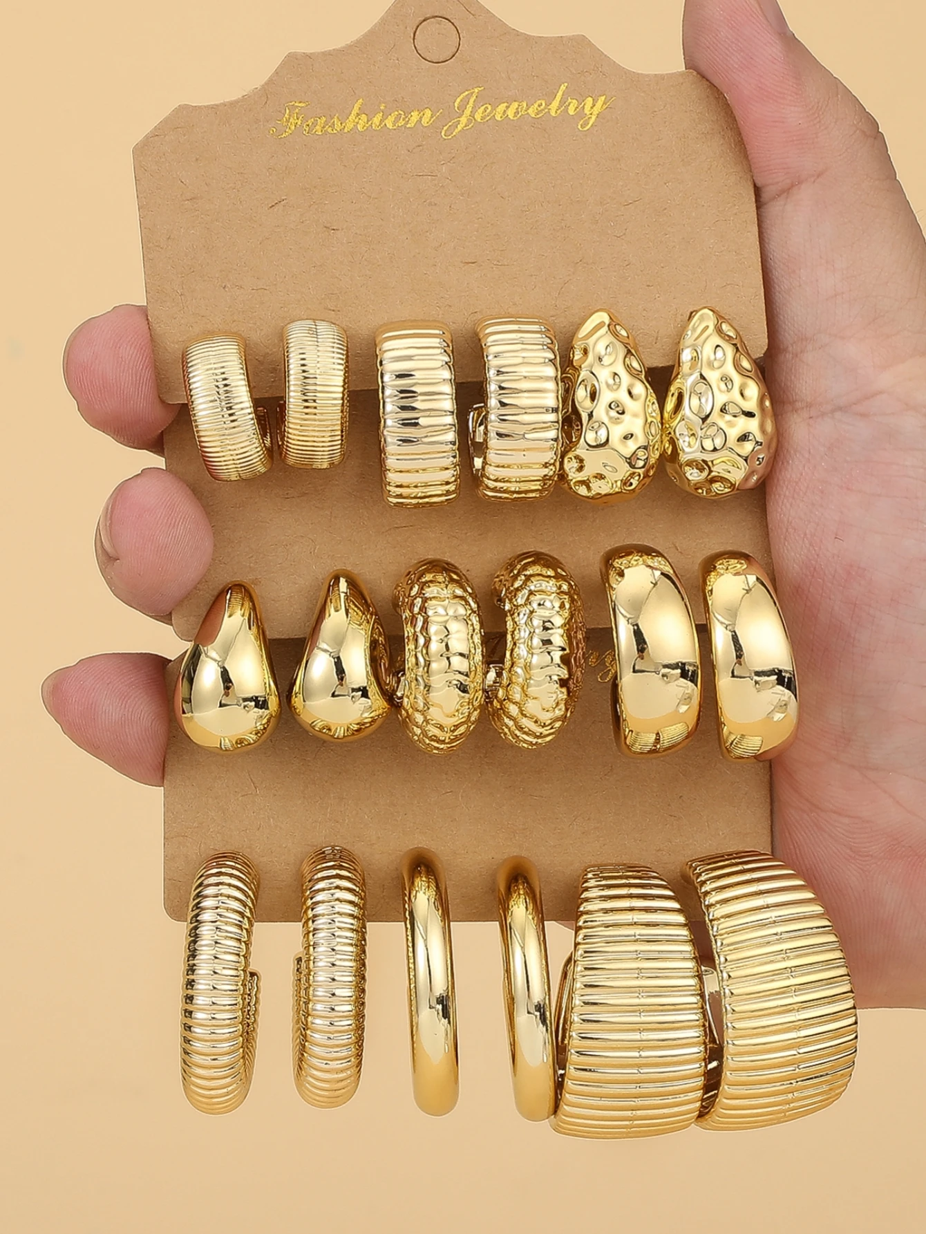 3–9 PAARE Luxus-Kunststoffmaterial mit vergoldetem, gedrehtem C-förmigem Tropfen-Ohrring-Set, erste Wahl für Damen