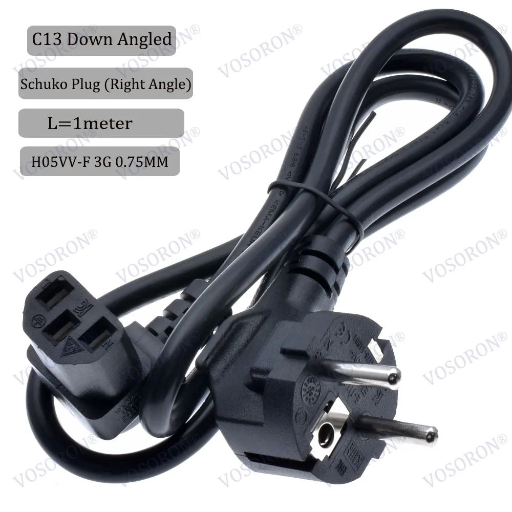 Power Cord Schuko CEE7/7 Male Plug to IEC320-C13 Female Right Angled Power Adapter Cable For Wall Mount TV