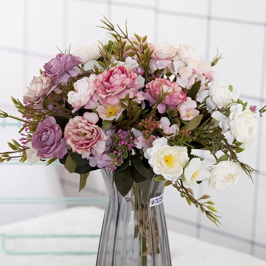 

Peony DIY Party Decoration Silk Artificial Flowers Wedding Fake Flowers Bouquet
