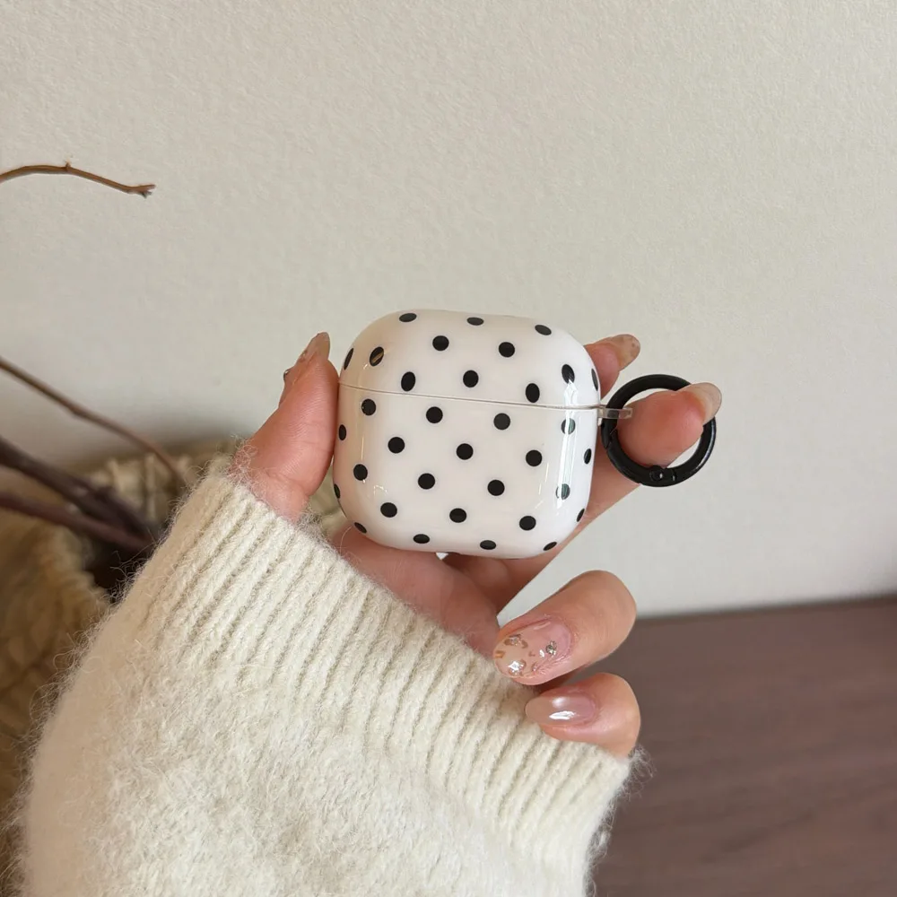 Minimalist Black Polka Dots Soft Earphone Case Cover for Apple AirPods 5 2 3 4 Pro Pro2 Pro3 4th 3rd Wave Point Cases with Hook