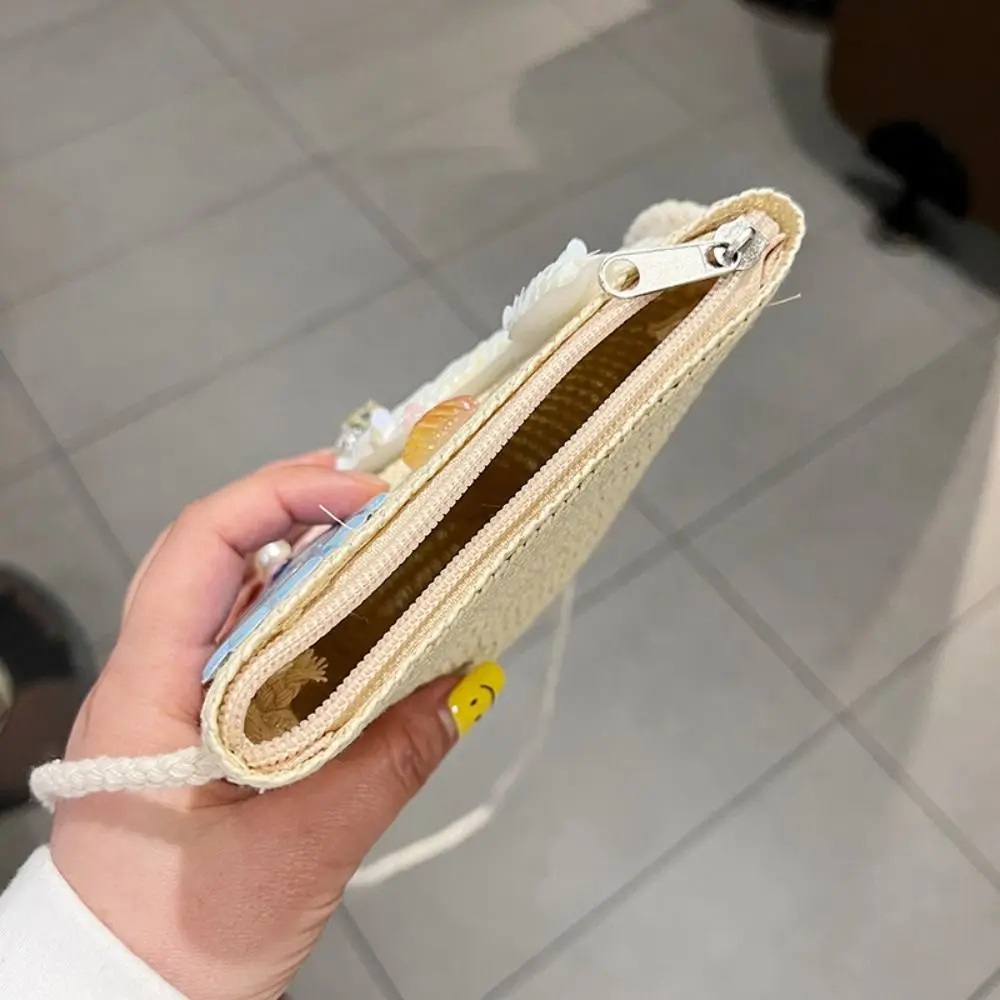 حقيبة رسول منسوجة من القش للأطفال ، محفظة عملات معدنية جميلة حورية البحر ، حقائب كتف صغيرة ، محفظة أميرة للفتيات ، الصيف