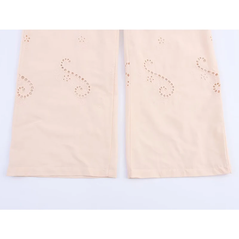 YENKYE 2025 سراويل بيجامة مطرزة بفتحات واسعة على الموضة للسيدات سراويل صيفية غير رسمية بخصر مطاطي