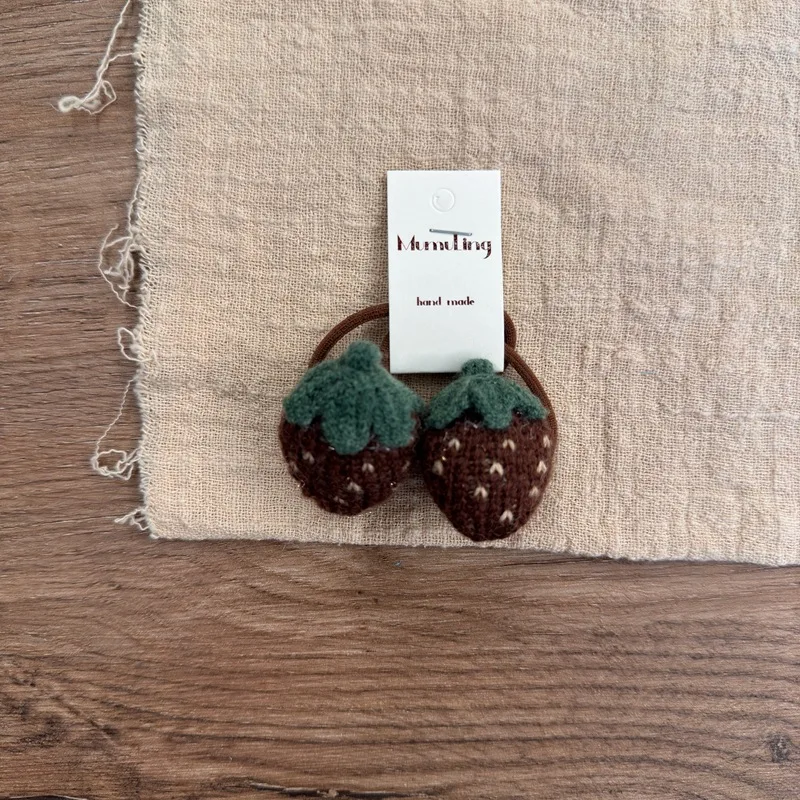 

Strawberry Pumpkin Hair Ties 2Pcs Set Knitted Elastic Scrunchies Cute Sweet Ponytail Holder For Toddler Girls Daily Accessories