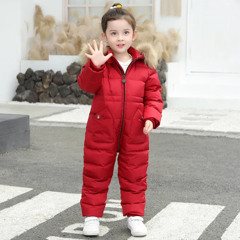 2024 Kids Winter piece down jacket children waterproof warm outdoor ski wear baby winter thick warm Snowsuit Fur Coat 2-6Years