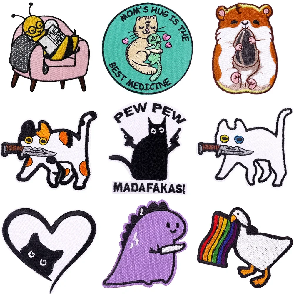 50Pcs Bulk Embroidered Patch Iron On Patches for Clothing Cat Clothes Stickers Sewing Thermal Adhesive Applique Fusible