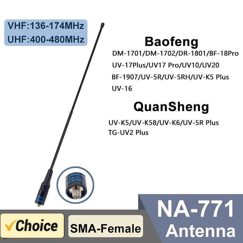 Na771 Antenna Nagoya High Gain Antenna VHF/UHF SMA Female For Quansheng UVK5 UVK58 UVK6 Baofeng DM-1701 Walkie Talkie Ham Radios