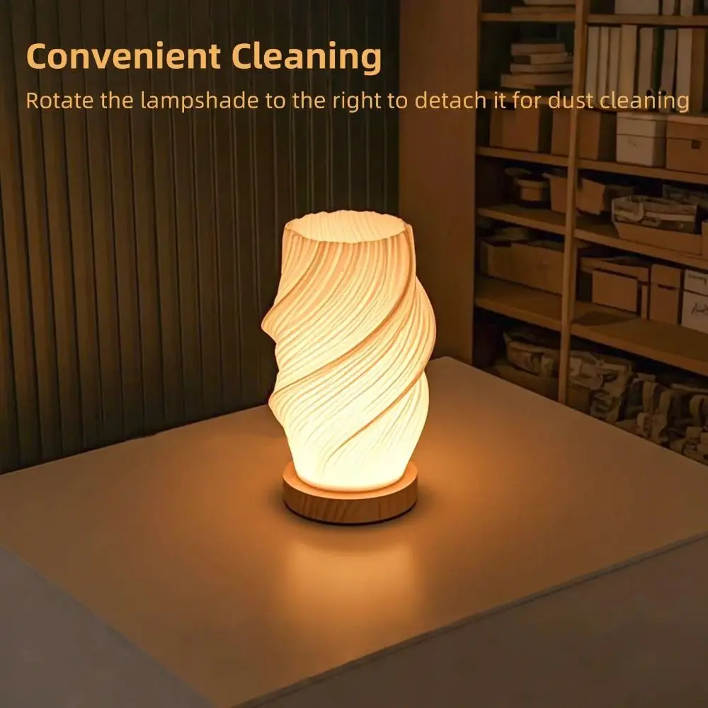 Cream Style LED Desk Lamp Tri Color Dimmable Night Light Pleated Design 3 Levels Dimmable Ambient Light Bedroom