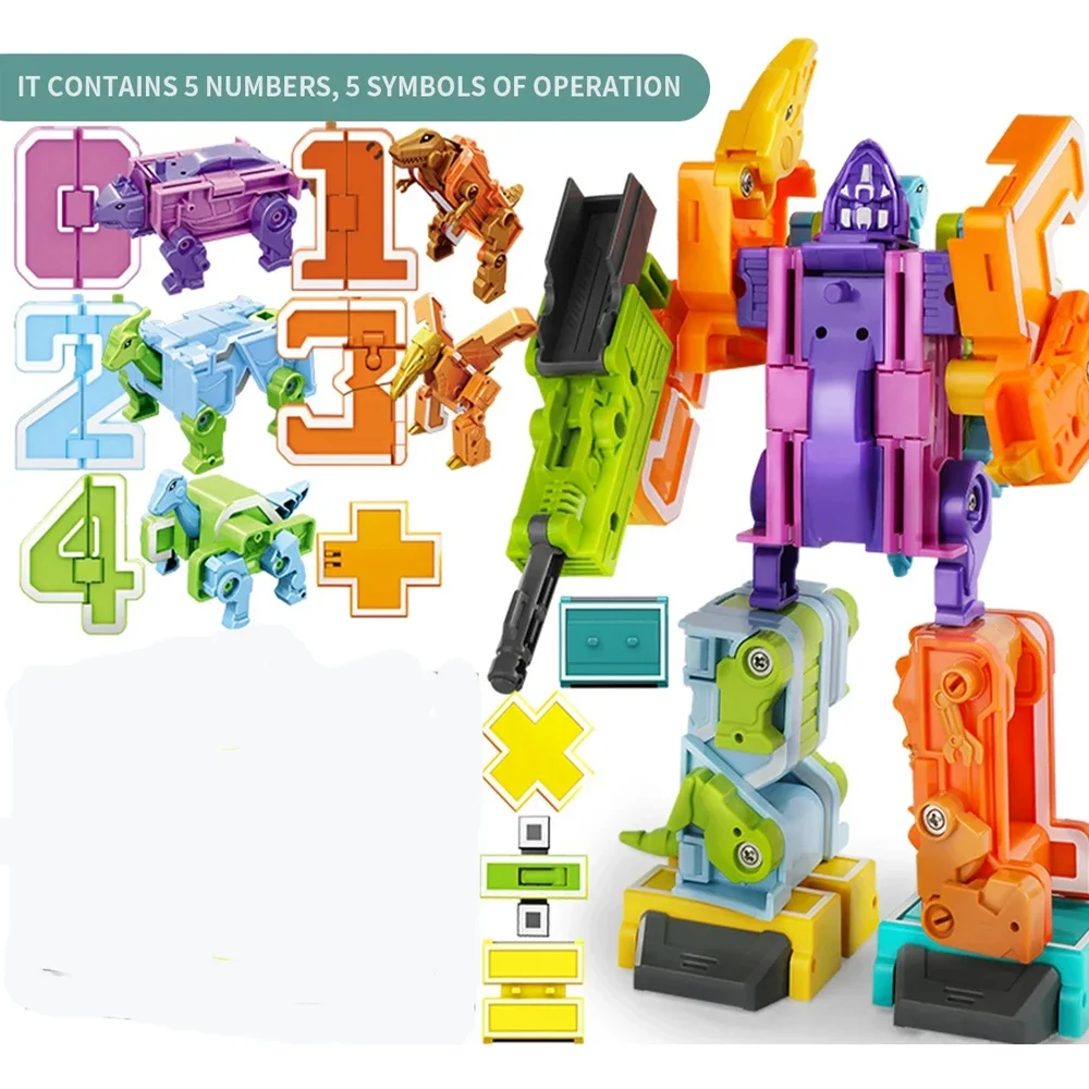 20PCS Assemble Number Robots Transformation Dinosaur Toys Action Figure Deformation Toy for Boy Baby Kid Toddler Building  Block