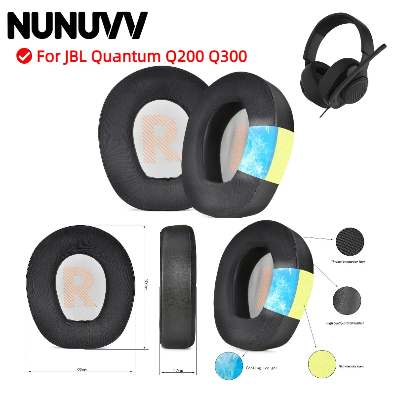 

NUNUVV Replacement Ice gel / Leather Earpads for JBL Quantum 200 300 Q200 Q300 Headphone Earmuffs Ear Cushion Headband