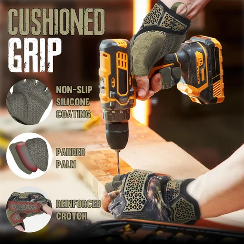 Imagen 2 del producto HANDLANDY Guantes tácticos de caza al aire libre sin dedos para hombres Guantes de entrenamiento antideslizantes antiimpacto