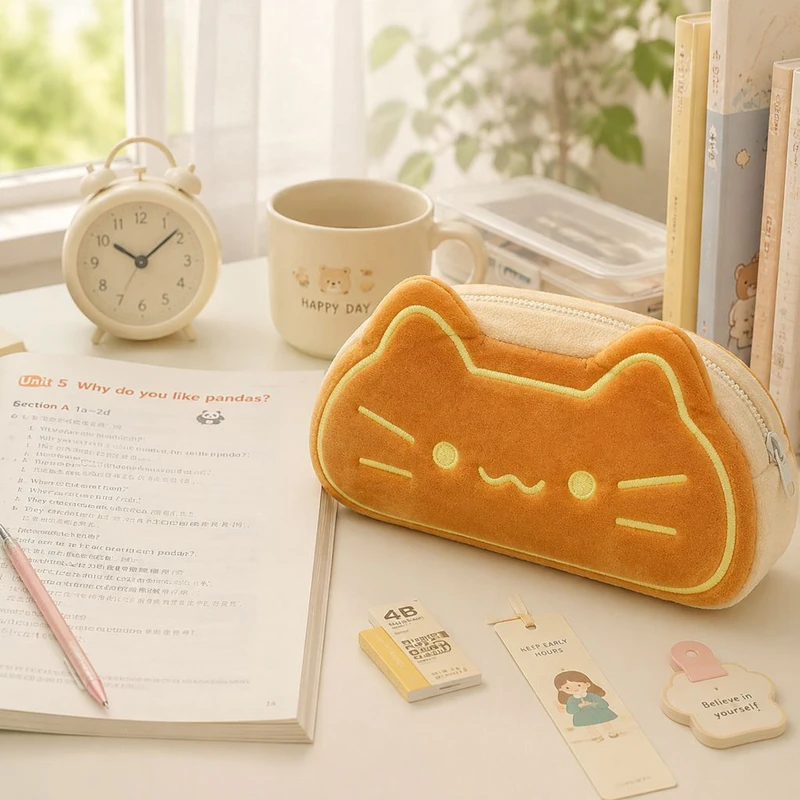 Kawaii Cat Plush Stationery Bag Portable Pencil Case Aesthetic Suitable for Capybara Lovers Gifts For Friends And Kids New