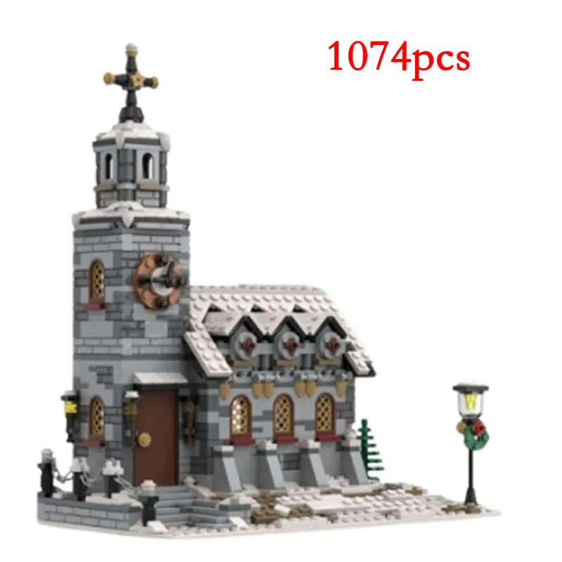 Spot Small Particle Assembly Building Blocks Puzzle Boys and Girls Children MOC-58208 House Christmas House Winter Villa Church