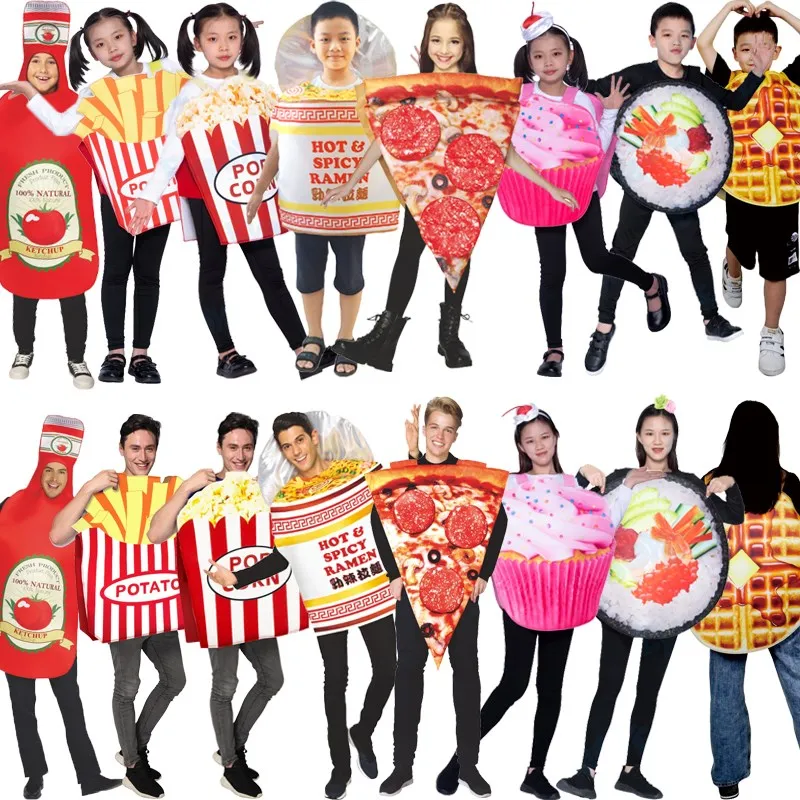 

Creative Halloween Family Food Costume Grape Tomato Ketchup Hot Dog Burger School Stage Playful Dress up Clothing