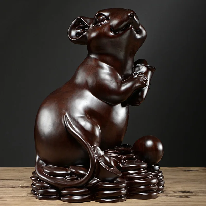 

Ebony Wood Carving Decoration Mouse Classical Carving Animal Zodiac Home Study Office Relief Rosewood Craft Gift