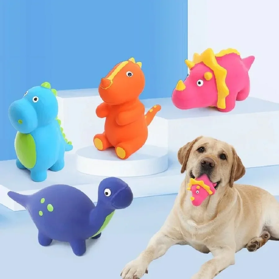 Latex Squeak Dinosaur Dog Toy Cute Cartoon Delicious Bite Relieving Anxiety Interactive Squeak Animal Dog Toy